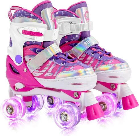 SULIFEEL Letter Adjustable 4 Size Kids Roller Skates for Girls and Boys, Beginner Skates All 8 Light up Wheels Sports for Indoor Outdoor in Saudi Arabia