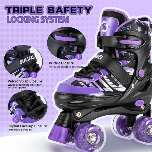SULIFEEL Letter Adjustable 4 Size Kids Roller Skates for Girls and Boys, Beginner Skates All 8 Light up Wheels Sports for Indoor Outdoor in Saudi Arabia