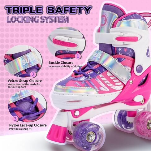 SULIFEEL Letter Adjustable 4 Size Kids Roller Skates for Girls and Boys, Beginner Skates All 8 Light up Wheels Sports for Indoor Outdoor in Saudi Arabia
