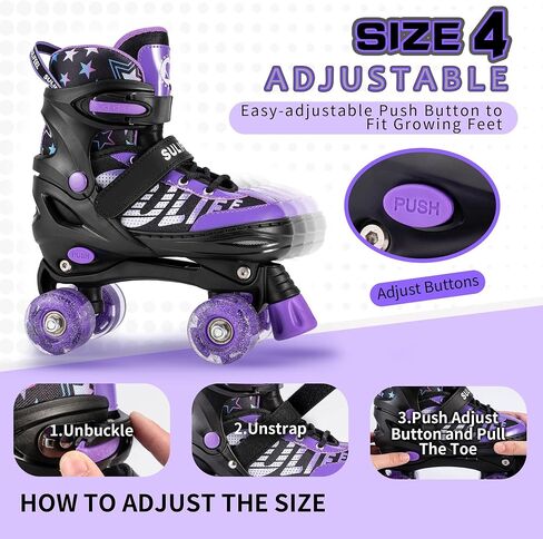 SULIFEEL Letter Adjustable 4 Size Kids Roller Skates for Girls and Boys, Beginner Skates All 8 Light up Wheels Sports for Indoor Outdoor in Saudi Arabia