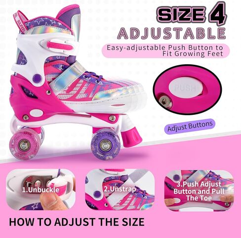 SULIFEEL Letter Adjustable 4 Size Kids Roller Skates for Girls and Boys, Beginner Skates All 8 Light up Wheels Sports for Indoor Outdoor in Saudi Arabia
