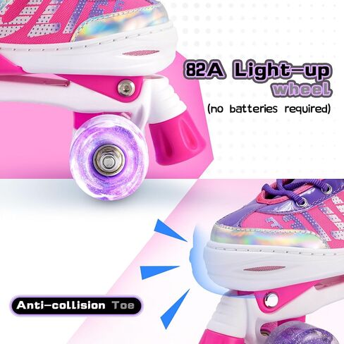 SULIFEEL Letter Adjustable 4 Size Kids Roller Skates for Girls and Boys, Beginner Skates All 8 Light up Wheels Sports for Indoor Outdoor in Saudi Arabia