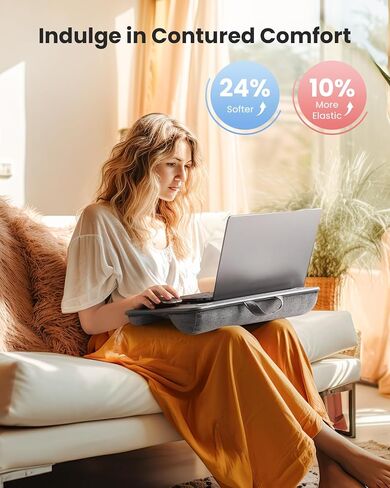 ErGear Lap Desk، مكتب كمبيوتر محمول لأجهزة الكمبيوتر المحمولة حتى 15.6 بوصة، مكتب كمبيوتر محمول مريح مع وسادة، مكتب كمبيوتر محمول مع سطح جلد PU ممتاز وفتحة للكمبيوتر اللوحي، مكتب كمبيوتر محمول خفيف الوزن ومحمول لأجهزة الكمبيوتر المحمولة، EGLD01 in Kuwait