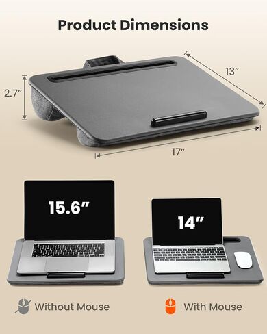 ErGear Lap Desk، مكتب كمبيوتر محمول لأجهزة الكمبيوتر المحمولة حتى 15.6 بوصة، مكتب كمبيوتر محمول مريح مع وسادة، مكتب كمبيوتر محمول مع سطح جلد PU ممتاز وفتحة للكمبيوتر اللوحي، مكتب كمبيوتر محمول خفيف الوزن ومحمول لأجهزة الكمبيوتر المحمولة، EGLD01 in Kuwait