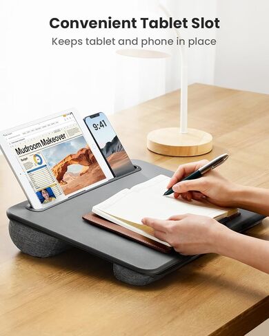 ErGear Lap Desk، مكتب كمبيوتر محمول لأجهزة الكمبيوتر المحمولة حتى 15.6 بوصة، مكتب كمبيوتر محمول مريح مع وسادة، مكتب كمبيوتر محمول مع سطح جلد PU ممتاز وفتحة للكمبيوتر اللوحي، مكتب كمبيوتر محمول خفيف الوزن ومحمول لأجهزة الكمبيوتر المحمولة، EGLD01 in Kuwait