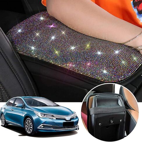 SUHU Bling Car Armrest Cover Cute Charming Auto Center Console Protective Cover Luster Crystal Rhinestone Car Arm Rest Cushion Pad Bling Car Interior Accessory (Multicolor) 12.2 x 8.7 Inch 3 in Kuwait