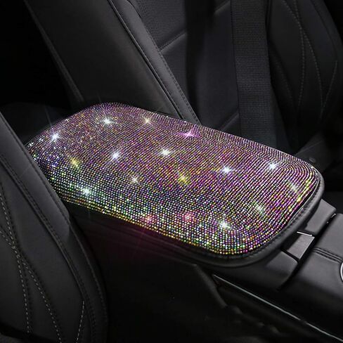 SUHU Bling Car Armrest Cover Cute Charming Auto Center Console Protective Cover Luster Crystal Rhinestone Car Arm Rest Cushion Pad Bling Car Interior Accessory (Multicolor) 12.2 x 8.7 Inch 3 in Kuwait