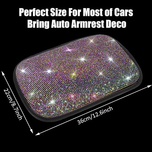 SUHU Bling Car Armrest Cover Cute Charming Auto Center Console Protective Cover Luster Crystal Rhinestone Car Arm Rest Cushion Pad Bling Car Interior Accessory (Multicolor) 12.2 x 8.7 Inch 3 in Kuwait
