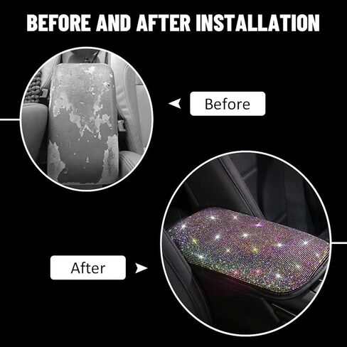 SUHU Bling Car Armrest Cover Cute Charming Auto Center Console Protective Cover Luster Crystal Rhinestone Car Arm Rest Cushion Pad Bling Car Interior Accessory (Multicolor) 12.2 x 8.7 Inch 3 in Kuwait