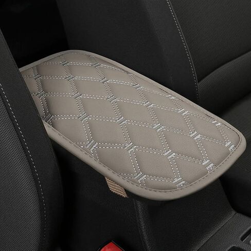 Black Panther PU Leather Auto Armrest Cover Protector Car Center Console Pad Universal Fit Most Vehicle Models - Diamond Gray in Saudi Arabia