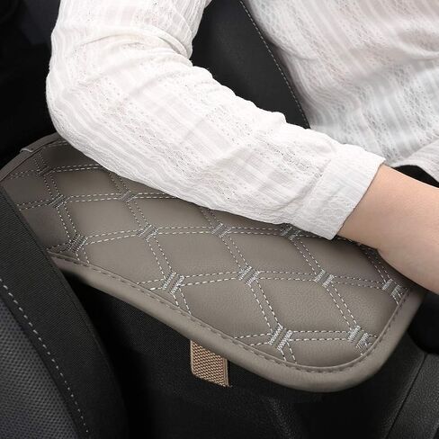 Black Panther PU Leather Auto Armrest Cover Protector Car Center Console Pad Universal Fit Most Vehicle Models - Diamond Gray in Saudi Arabia
