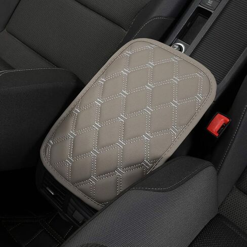 Black Panther PU Leather Auto Armrest Cover Protector Car Center Console Pad Universal Fit Most Vehicle Models - Diamond Gray in Saudi Arabia