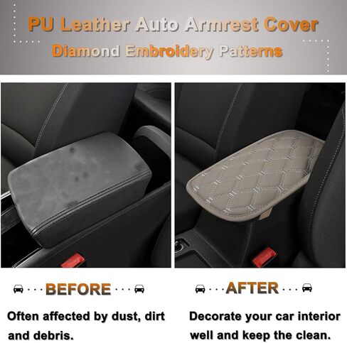 Black Panther PU Leather Auto Armrest Cover Protector Car Center Console Pad Universal Fit Most Vehicle Models - Diamond Gray in Saudi Arabia