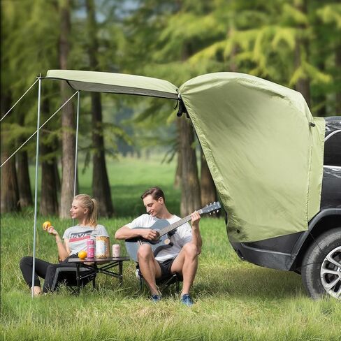 SUV Tailgate Tent, Car Camping Tent with Awning Shade, Car Roof Canopy and Poles, Green Waterproof Car Tent for Outdoor Travel Preferred, Universal Fit Most SUV in Saudi Arabia