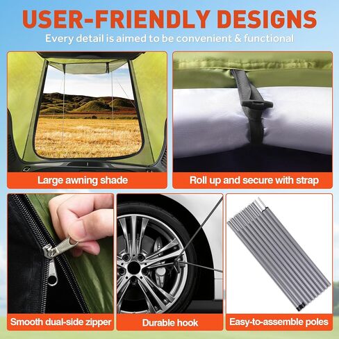 SUV Tailgate Tent, Car Camping Tent with Awning Shade, Car Roof Canopy and Poles, Green Waterproof Car Tent for Outdoor Travel Preferred, Universal Fit Most SUV in Saudi Arabia