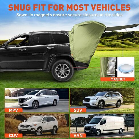SUV Tailgate Tent, Car Camping Tent with Awning Shade, Car Roof Canopy and Poles, Green Waterproof Car Tent for Outdoor Travel Preferred, Universal Fit Most SUV in Saudi Arabia