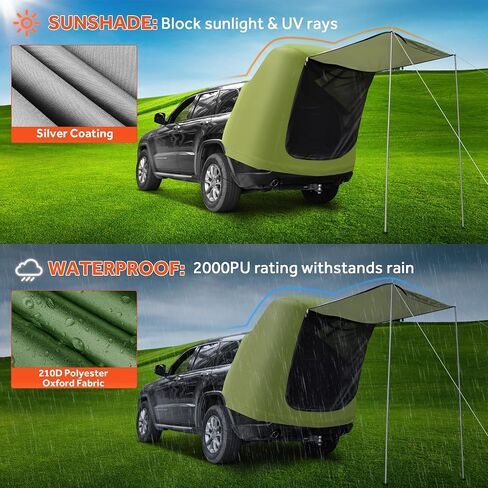 SUV Tailgate Tent, Car Camping Tent with Awning Shade, Car Roof Canopy and Poles, Green Waterproof Car Tent for Outdoor Travel Preferred, Universal Fit Most SUV in Saudi Arabia