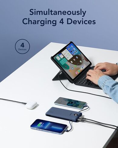 شاحن محمول VEGER لهاتف iPhone مع كابلات مدمجة ومقبس حائط، بنك طاقة USB C سريع الشحن بقدرة 10000 مللي أمبير في الساعة، حزمة بطارية أساسية للسفر متوافقة مع iPhone وiPad وSamsung وما إلى ذلك (كحلي) in Kuwait