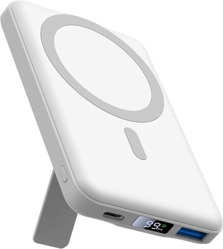 AOGUERBE لحزمة بطارية Magsafe، شاحن متنقل لاسلكي بقدرة 10000 مللي أمبير في الساعة بقدرة 15 وات، شاشة LED وحامل قابل للطي ومدخل إضاءة، شاحن مغناطيسي نحيف لسلسلة iPhone 15/14/13/12 - أسود in Saudi Arabia