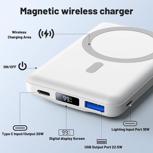 AOGUERBE لحزمة بطارية Magsafe، شاحن متنقل لاسلكي بقدرة 10000 مللي أمبير في الساعة بقدرة 15 وات، شاشة LED وحامل قابل للطي ومدخل إضاءة، شاحن مغناطيسي نحيف لسلسلة iPhone 15/14/13/12 - أسود in Saudi Arabia