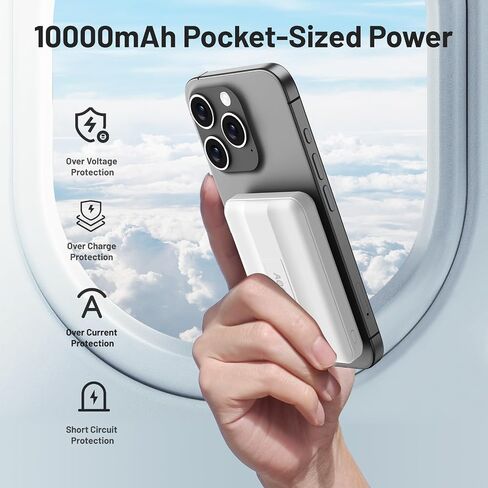 AOGUERBE لحزمة بطارية Magsafe، شاحن متنقل لاسلكي بقدرة 10000 مللي أمبير في الساعة بقدرة 15 وات، شاشة LED وحامل قابل للطي ومدخل إضاءة، شاحن مغناطيسي نحيف لسلسلة iPhone 15/14/13/12 - أسود in Saudi Arabia