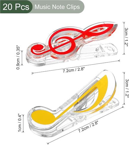 YOKIVE 20 Pcs Music Note Clips, Plastic Music Book Clip, Decoration and Marking, Great for Office/Piano Room (5 Colors, 2.8 x 1.2 Inch) in Saudi Arabia