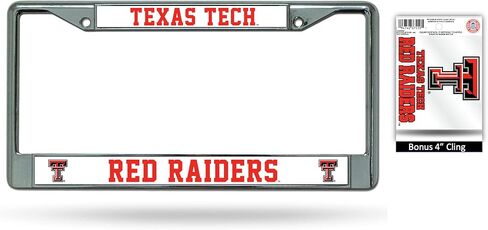 Rico NCAA Chrome Plated Stainless Steel License Plate Frame and Bonus Window Cling –Show Your NCAA Spirit with Officially Licensed Car, RV or Van Accessories (Texas Tech Red Raiders) in Saudi Arabia