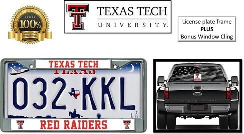 Rico NCAA Chrome Plated Stainless Steel License Plate Frame and Bonus Window Cling –Show Your NCAA Spirit with Officially Licensed Car, RV or Van Accessories (Texas Tech Red Raiders) in Saudi Arabia