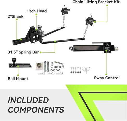 طقم وصلة توزيع الوزن من RVMATE بوزن 1000 رطل مع التحكم في التأرجح، ساق 2 بوصة، كرة 2-5/16 بوصة، أسود in Kuwait