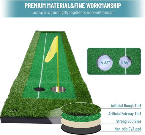 لعبة الجولف الخضراء، 10FT True Roll Golf Putting Mat ألعاب الجولف الخالية من التجاعيد باللون الأخضر مع العشب الواقعي للداخل/الخارج، مساعد التدريب على ممارسة الجولف، ملحقات الجولف هدية الجولف للرجال in Kuwait