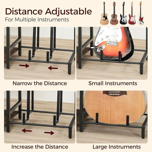 حامل جيتار صوتي 4 حامل، جيتار كهربائي، باس، حامل رف جيتار متعدد، أرضية قابلة للتعديل للقيثارات، ملحقات أمبير الجيتار، لاستوديو الموسيقى المنزلي، بني ريفي GSHR33E01 in Kuwait