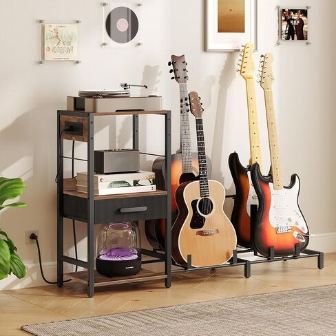 حامل جيتار صوتي 4 حامل، جيتار كهربائي، باس، حامل رف جيتار متعدد، أرضية قابلة للتعديل للقيثارات، ملحقات أمبير الجيتار، لاستوديو الموسيقى المنزلي، بني ريفي GSHR33E01 in Kuwait