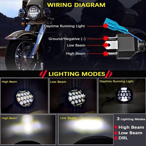 مصباح أمامي LED للدراجة النارية مقاس 7 بوصات مع قابس H4 شعاع عالٍ/منخفض وDRL للتجول في Dyna Electra Glide Road King Softail Fatboy Road Glide in Saudi Arabia