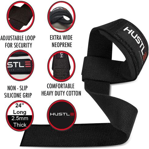 أشرطة رفع الأثقال من Hustle Lifting Straps - أحزمة معصم رفع الأثقال من القطن القوي مقاس 24 بوصة لدعم القبضة ورفع الأثقال - أشرطة رفع الأثقال النهائية للتمرين لرفع الأثقال in Kuwait