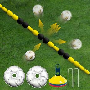 Pro GK Single Line Deflector Soccer Goalkeeper Trainer 9ft Goalkeeper Deflection Equipment Soccer Training Equipment for Reflex & Agility Training with 25 pcs Soccer Cones, 2 pcs Water Bags