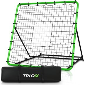 Soccer Goal Rebounder Net - 4x4 ft UPVC Ball Rebounder Soccer Net with Robust Stainless Steel Green Frame, Portable Bag - Volleyball, Lacrosse & Soccer Training Equipment for Kids 12+ & Adults