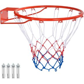 GYMAX Basketball Rim, 15/18 inch Basketball Rim Replacement with All-Weather Net, Basketball Hoop Replacement Rim Outdoor/Indoor for Wall Door Mounted
