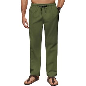 COOFANDY Men's Casual Linen Pants Lightweight Summer Beach Pant Loose Fit Drawstring Elastic Waist Trousers