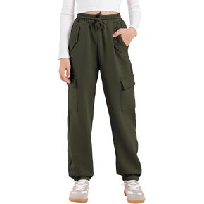 Girls Cargo Pants Kids Jogger Slim Fit with Pockets Quick Dry Drawstring High Waisted Sweatpants 7-14Y