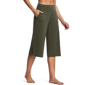 Women's Wide Leg Yoga Capris High Waist Loose Fit Dress Pants with Pockets Casual Lounge Capri Pants for Women