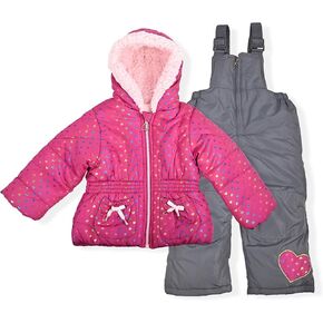 Arctic Quest Little Girls Bib Snow Pants and Ski Jacket Water-Resistant Snowsuit For Kids Winter Jacket For Girls Hooded, Water-Resistant Snowsuit for Kids, Raspberry/3T
