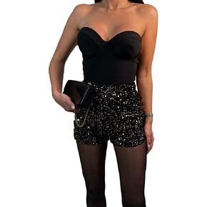 Womens High Waisted Sequin Shorts Sparkle Glitter Party Performance Rave Shorts
