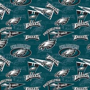Philadelphia Eagles Cotton Fabric - NFL Team Logo Cotton Fabric by The Yard, Fat Quarter, Half Yard, 1 Yard, 2 Yard Cuts