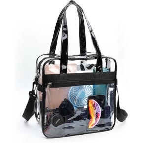 IMCUZUR Clear Crossbody Bag Stadium Approved, 12x6x12 Clear Stadium Bag, Clear Bag for Stadium Events, Large Clear Tote Concert Bag for Women and Men (Black)