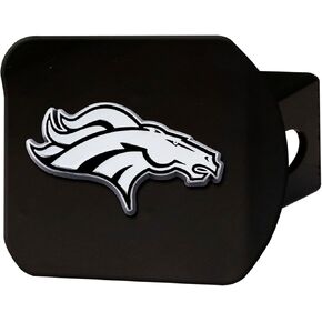 FANMATS 21515 Denver Broncos Black Metal Hitch Cover with Metal Chrome 3D Emblem