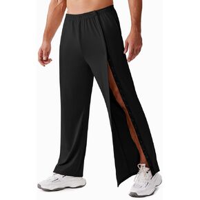 Deyeek Tear Away Pants for Men Baggy Side Snap Post Surgery Pants Open Bottom Sweatpants with Pockets Pants to Wear with Cast