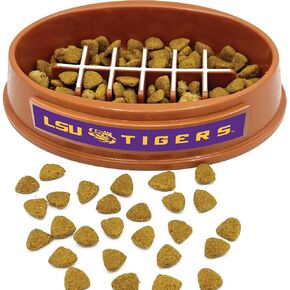 NCAA Super-Bowl - LSU Tigers Slow Feeder Dog Bowl. Football Design Slow Feeding Cat Bowl for Healthy Digestion. Non-Slip Pet Bowl for Large & Small Dogs & Cats