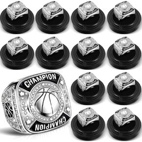Remuuly 12 Pcs Basketball Champion Rings Basketball Champion Trophy Rings Award Gift Prize with Display Neck Chain and Stand for Basketball Tournament or Champion Winner in Kuwait