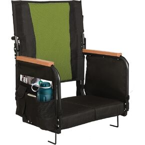 Extra Wide Stadium Seats with Back Support, Comfy Bleacher Chairs with Back Cushion, Cup Holders, and Storage Pockets, Foldable and Portable Bleacher Seat with Armrests (2, Beige, Large)
