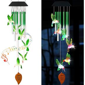 LED Solar Wind Chimes for Outside Hummingbird Color Changing Solar Wind Chimes, Outdoor Decoration Garden Patio Decor Turtles Memorial Windchime Gifts for Women